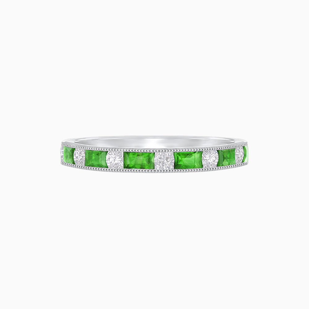 Art Deco Style Tsavorite and Diamond Half Eternity Band in 14K White Gold