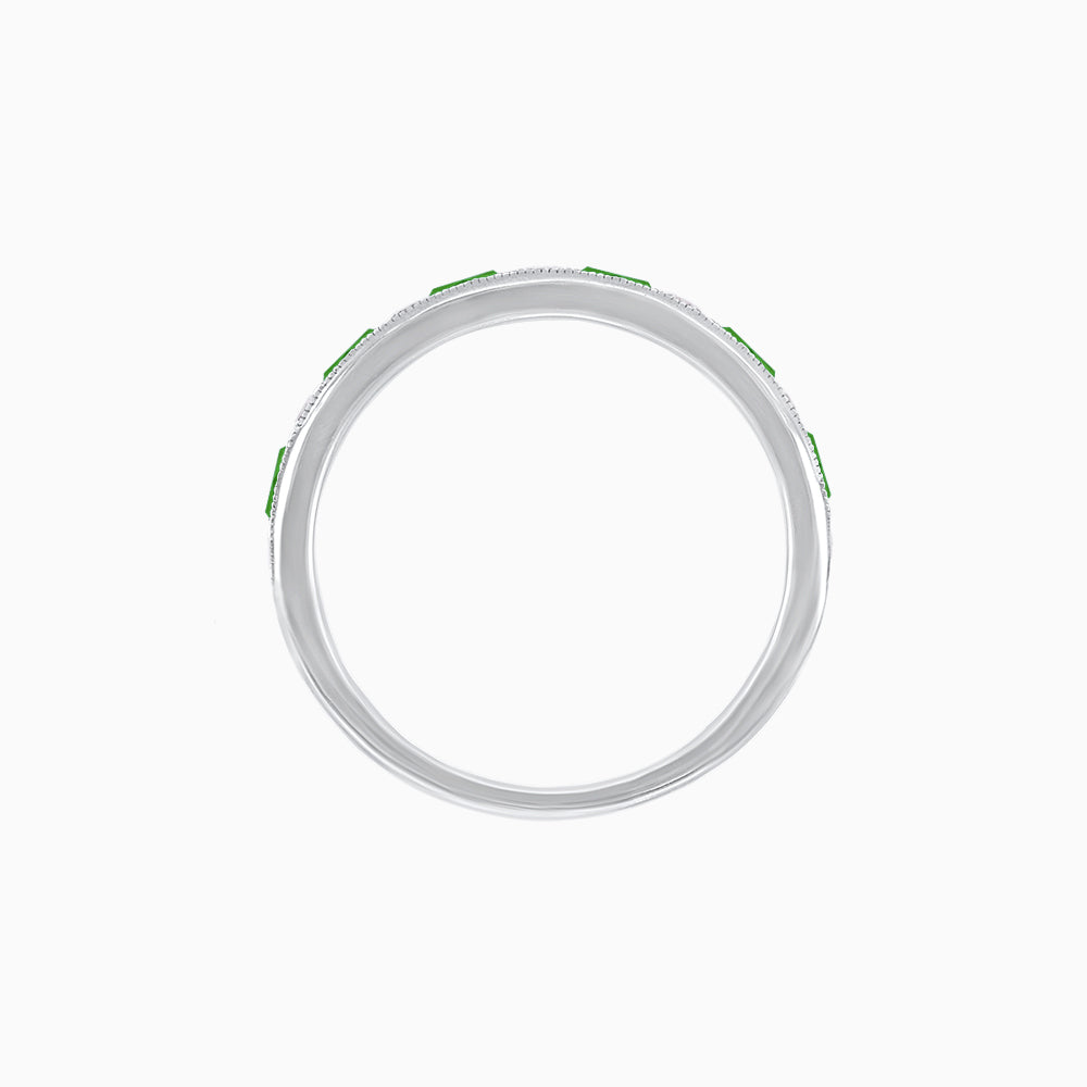 Art Deco Style Tsavorite and Diamond Half Eternity Band in 14K White Gold