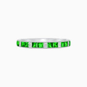 Art Deco Style Square Tsavorite and Baguette Diamond Half Eternity Band in 14K White Gold