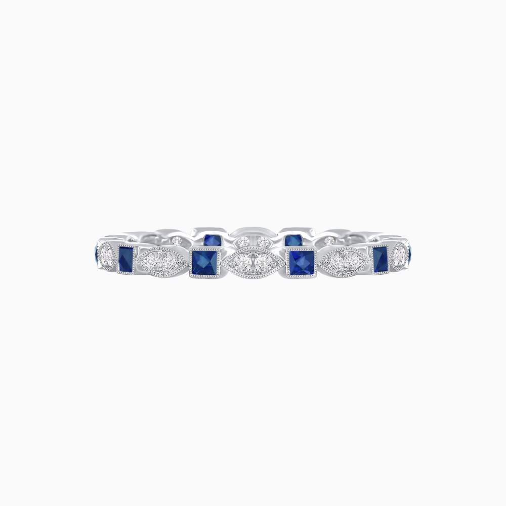 Art Deco Inspired Stackable Full Eternity Band with Geometric Gemstones