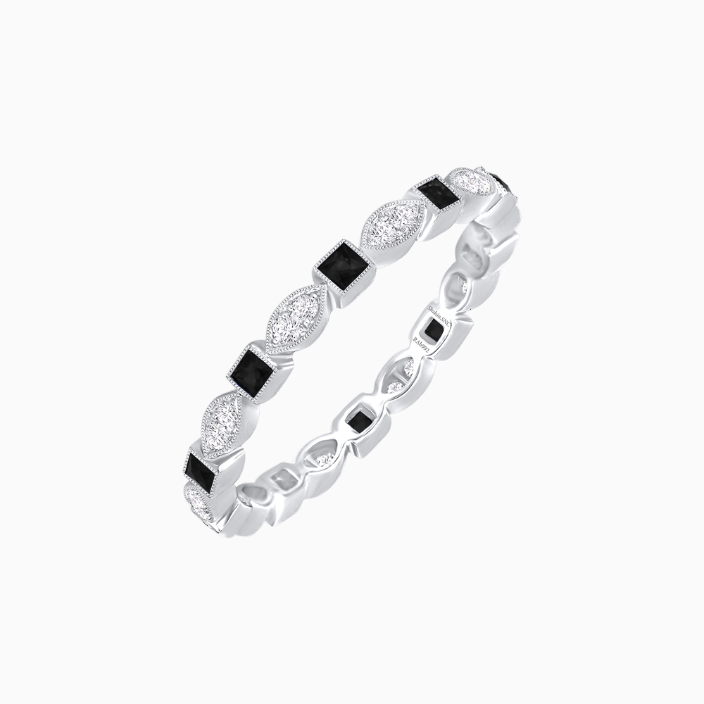 Art Deco Inspired Stackable Full Eternity Band with Geometric Gemstones