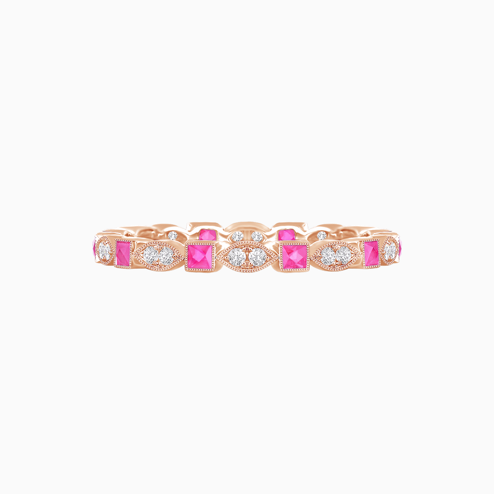 Art Deco Inspired Stackable Full Eternity Band with Geometric Gemstones