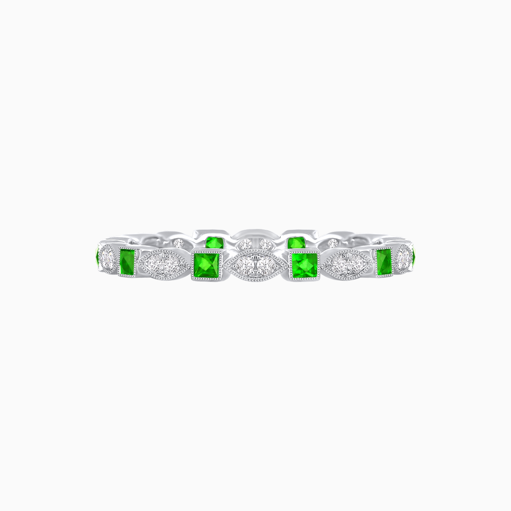 Art Deco Inspired Stackable Full Eternity Band with Geometric Gemstones