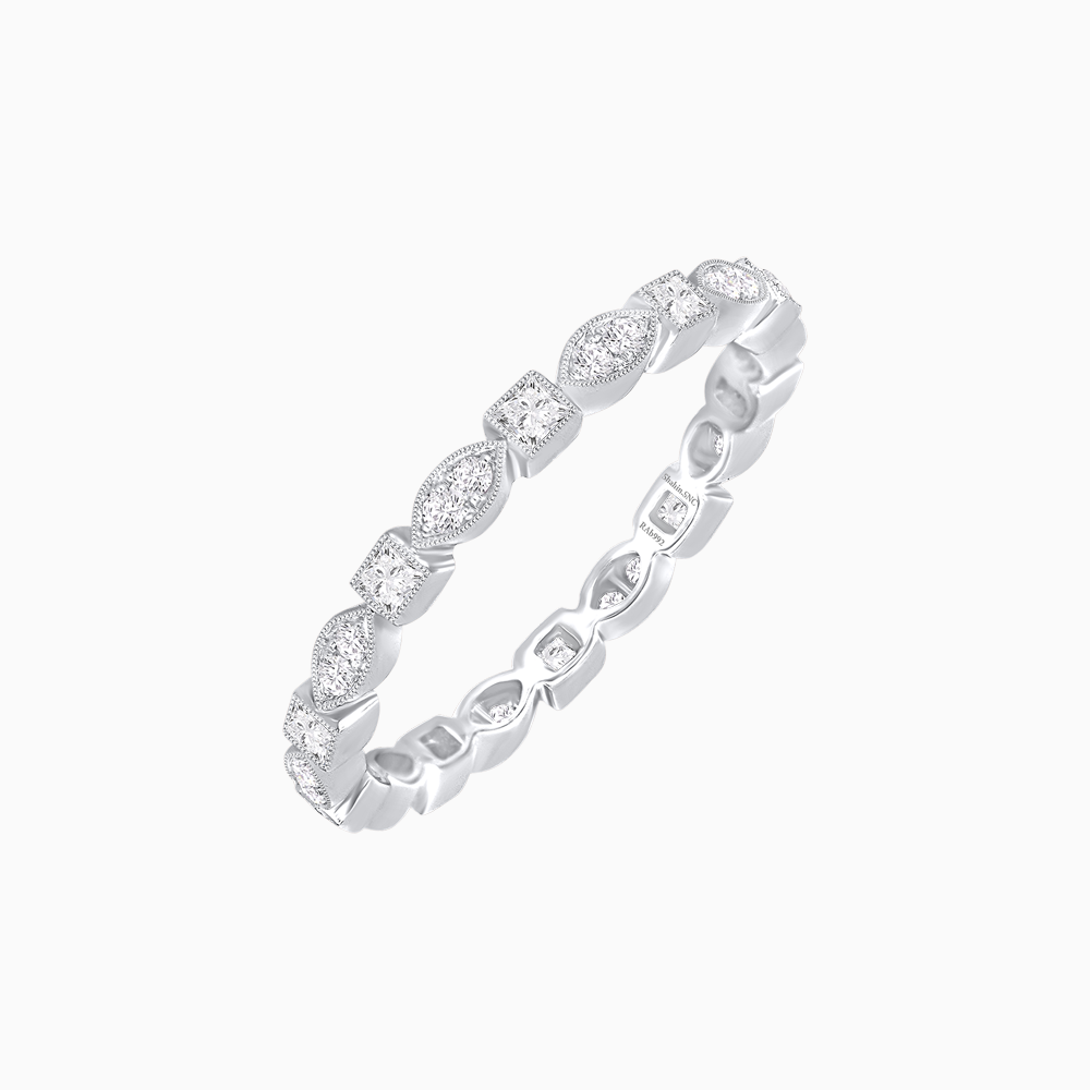 Art Deco Inspired Stackable Full Eternity Band with Geometric Gemstones