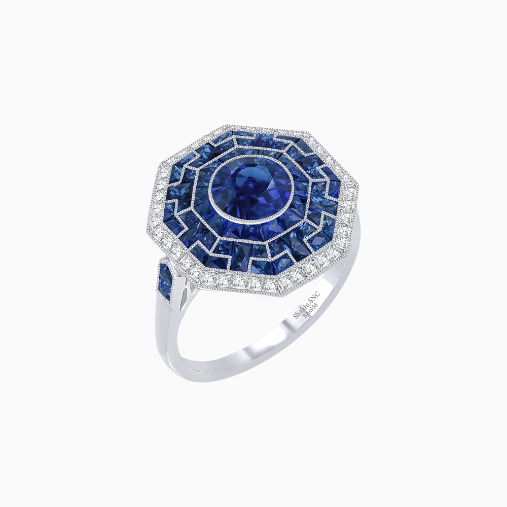 Art Deco Style Octagonal Ring with Geometric Design and Customizable Center Stone