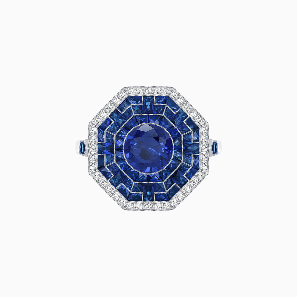 Art Deco Style Octagonal Ring with Geometric Design and Customizable Center Stone