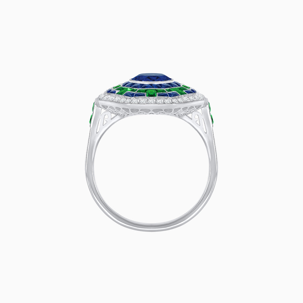 Art Deco Style Octagonal Ring with Geometric Design and Customizable Center Stone