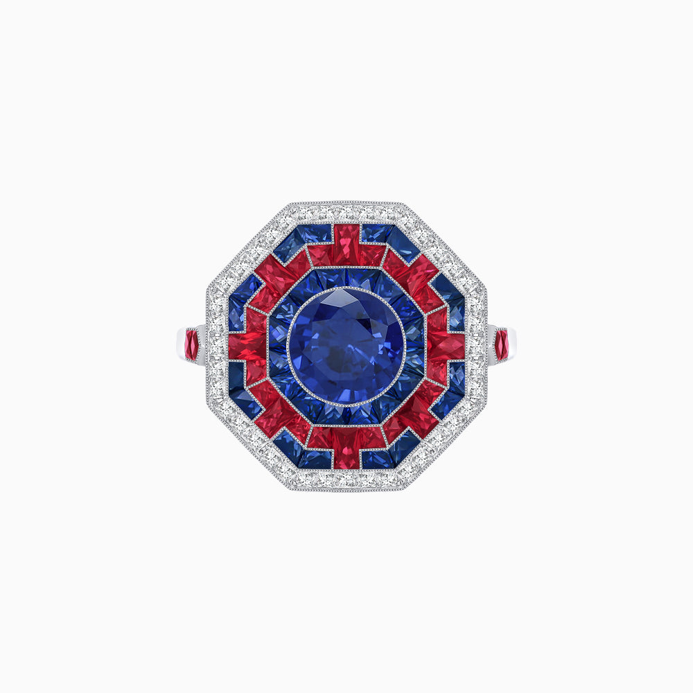 Art Deco Style Octagonal Ring with Geometric Design and Customizable Center Stone