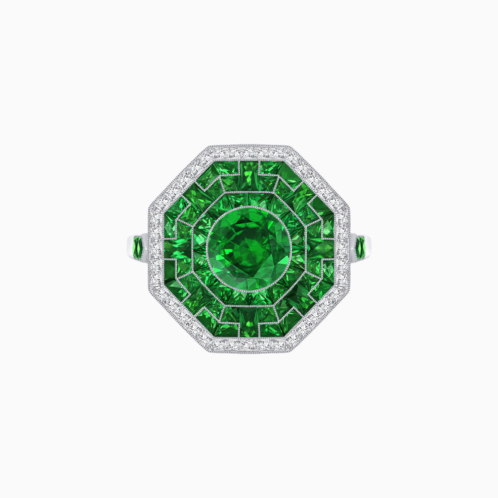 Art Deco Style Octagonal Ring with Geometric Design and Customizable Center Stone