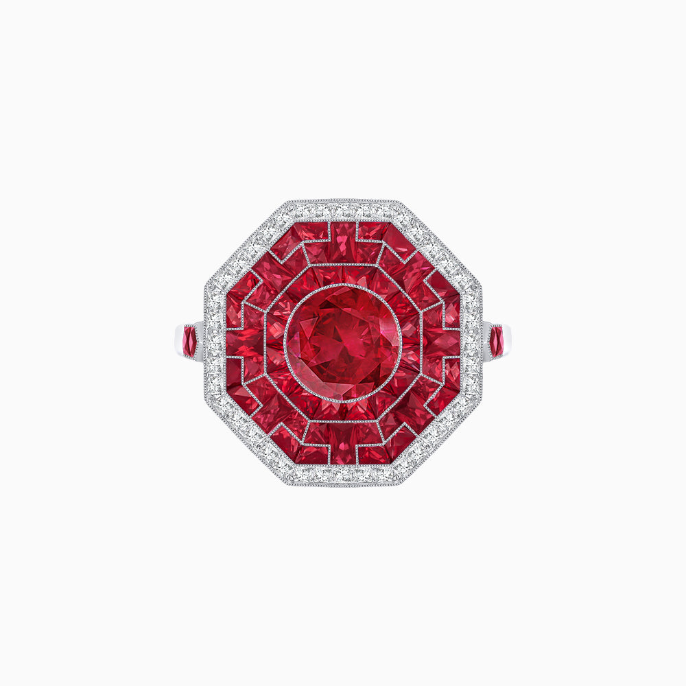 Art Deco Style Octagonal Ring with Geometric Design and Customizable Center Stone