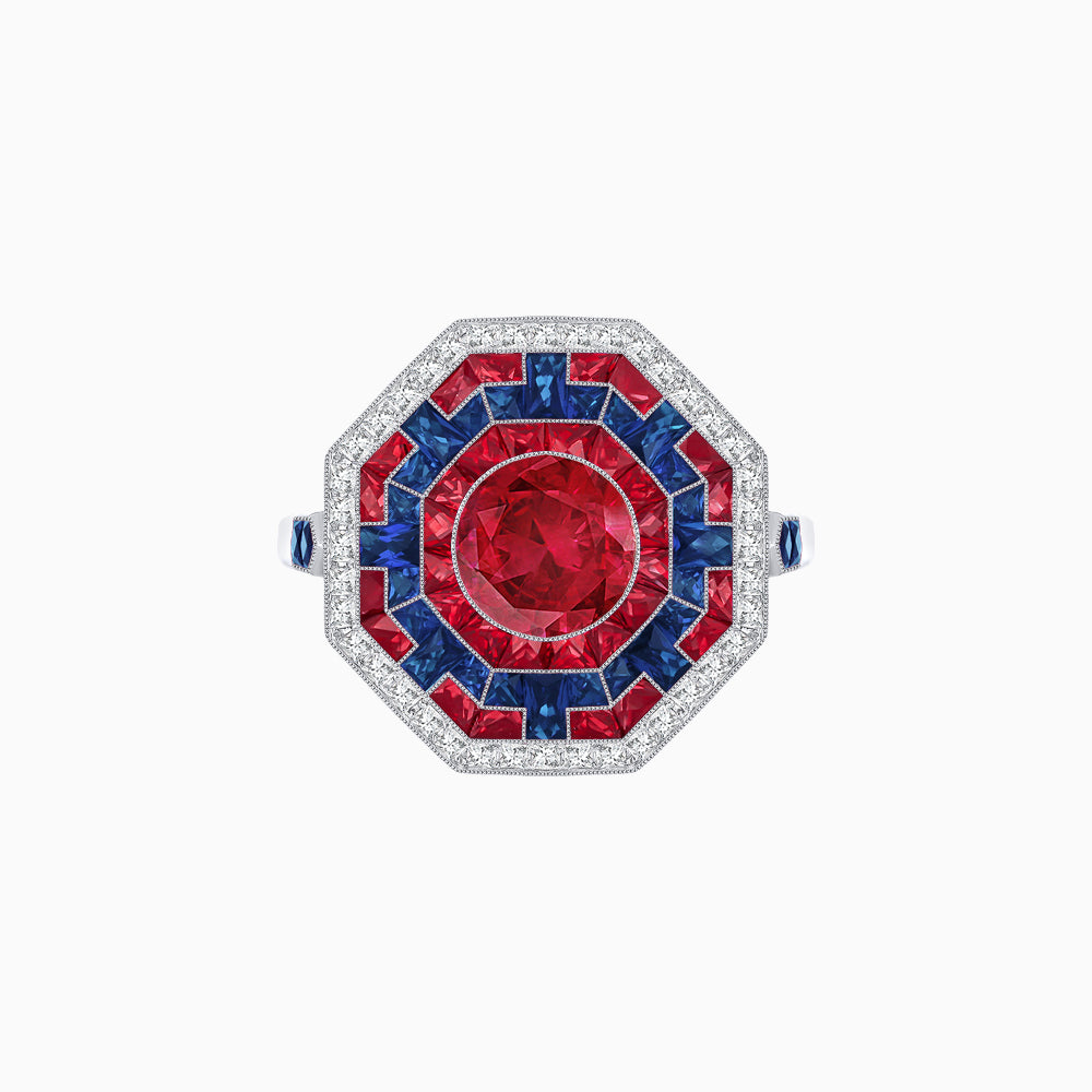 Art Deco Style Octagonal Ring with Geometric Design and Customizable Center Stone