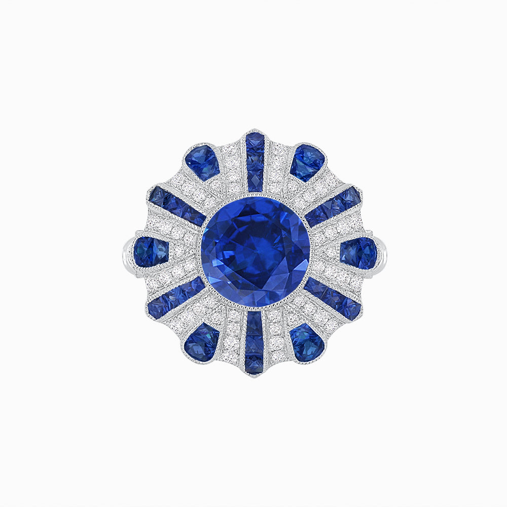 Art Deco-Inspired Peacock Diamond Ring Custom Center Stone | Fan Motif Halo | Hand-Applied Milgrain