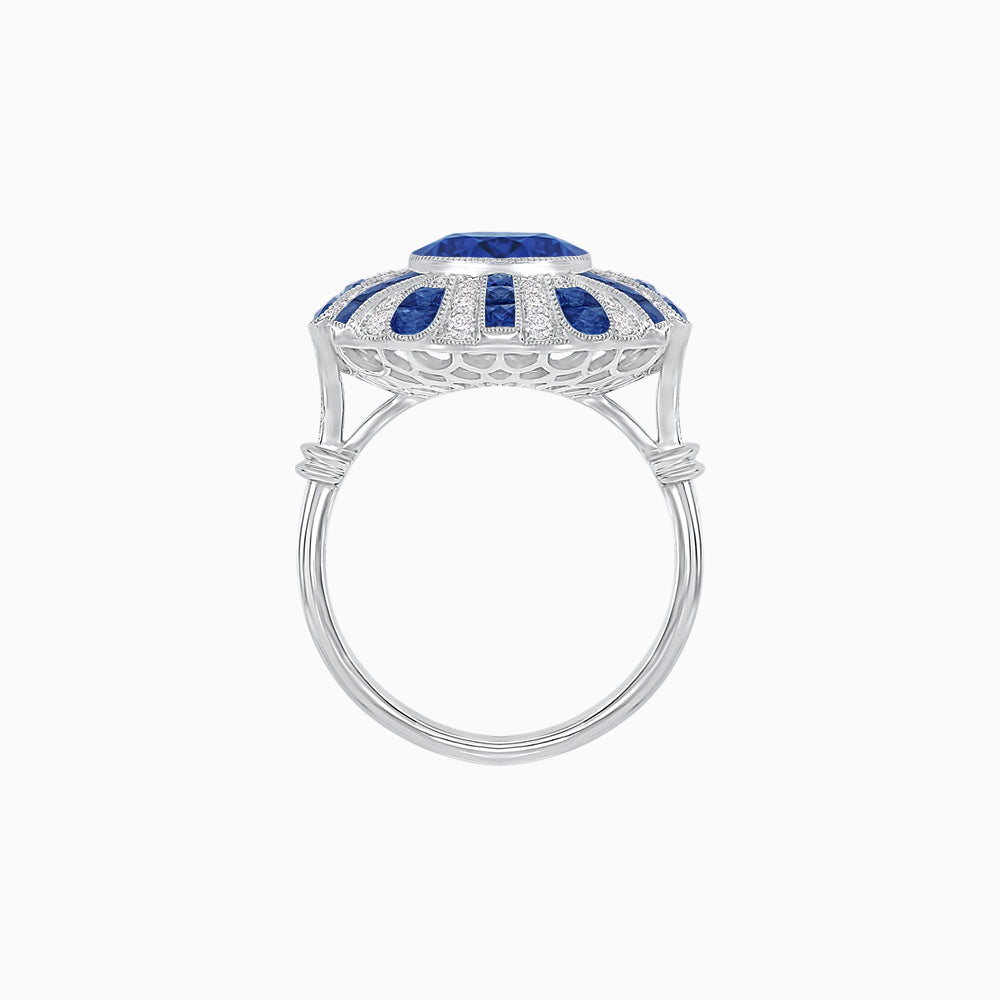 Art Deco-Inspired Peacock Diamond Ring Custom Center Stone | Fan Motif Halo | Hand-Applied Milgrain