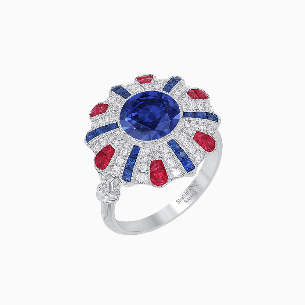Art Deco-Inspired Peacock Diamond Ring Custom Center Stone | Fan Motif Halo | Hand-Applied Milgrain
