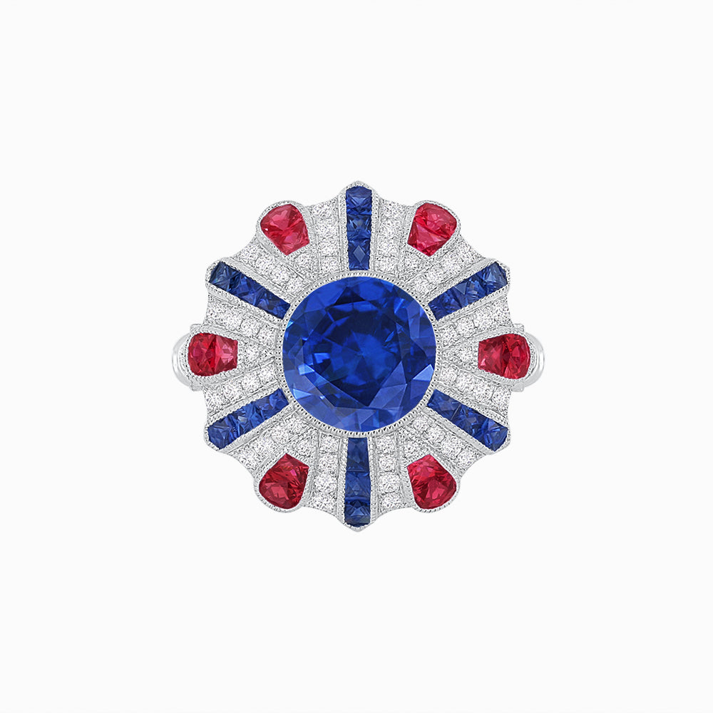 Art Deco-Inspired Peacock Diamond Ring Custom Center Stone | Fan Motif Halo | Hand-Applied Milgrain