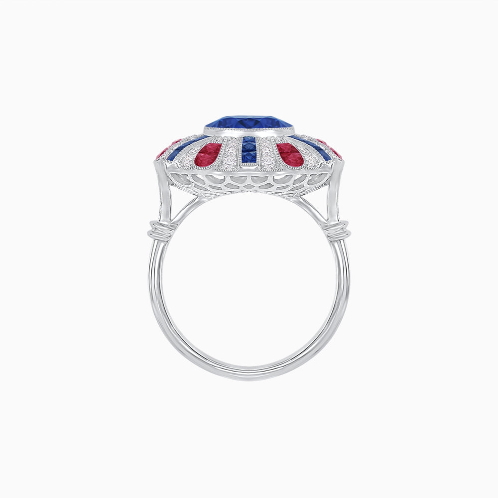 Art Deco-Inspired Peacock Diamond Ring Custom Center Stone | Fan Motif Halo | Hand-Applied Milgrain