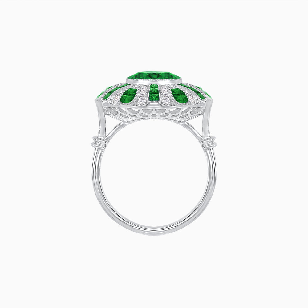 Art Deco-Inspired Peacock Diamond Ring Custom Center Stone | Fan Motif Halo | Hand-Applied Milgrain