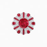 Load image into Gallery viewer, Art Deco-Inspired Peacock Diamond Ring Custom Center Stone | Fan Motif Halo | Hand-Applied Milgrain