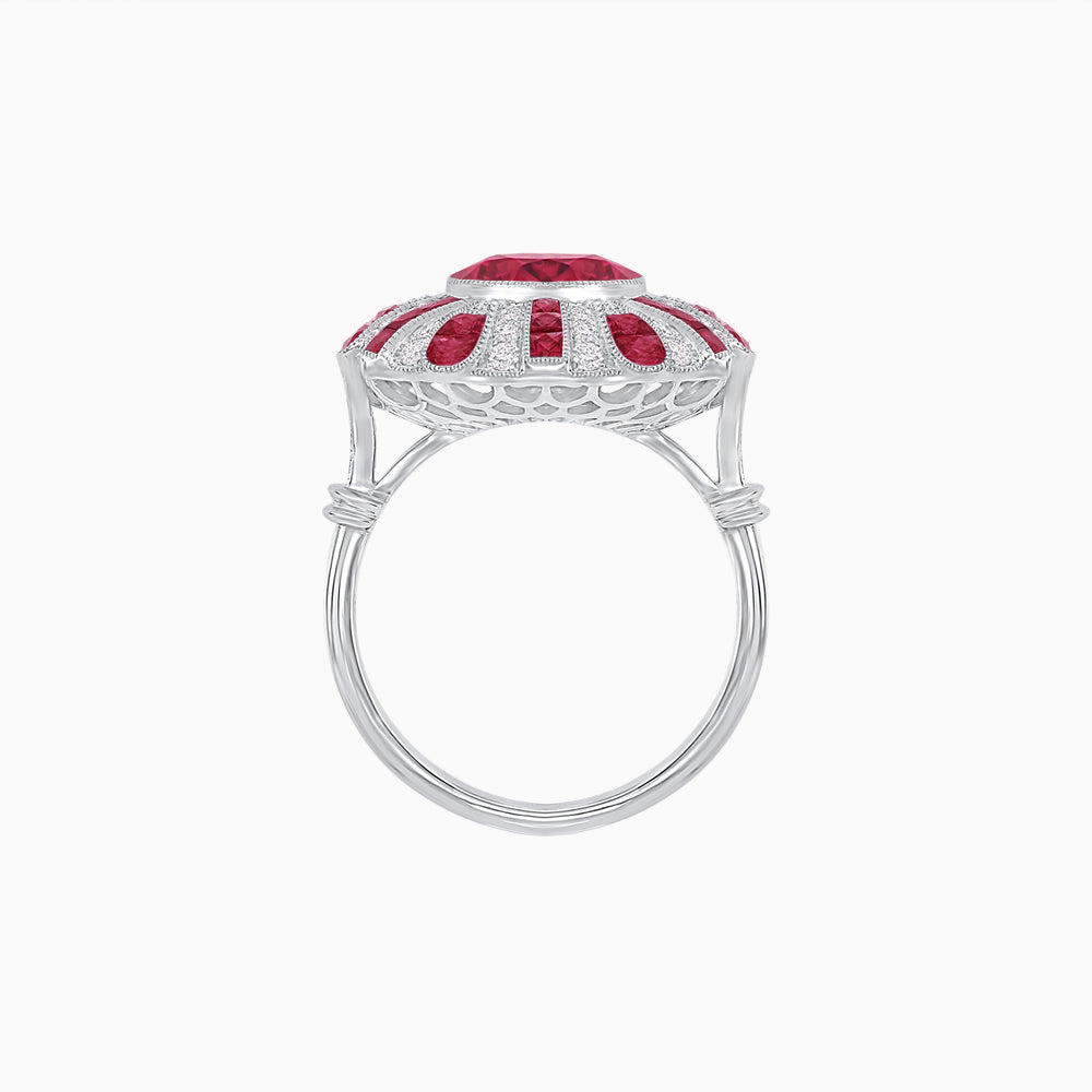 Art Deco-Inspired Peacock Diamond Ring Custom Center Stone | Fan Motif Halo | Hand-Applied Milgrain