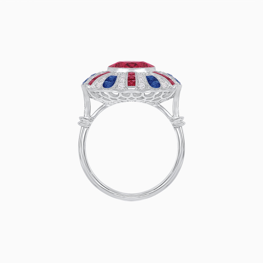 Art Deco-Inspired Peacock Diamond Ring Custom Center Stone | Fan Motif Halo | Hand-Applied Milgrain