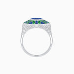 Load image into Gallery viewer, Art Deco-Inspired Geometric Halo Ring Mounting with French-Cut Accents Custom Center Stone | Bold Color Contrast | Hand-Finished Craftsmanship