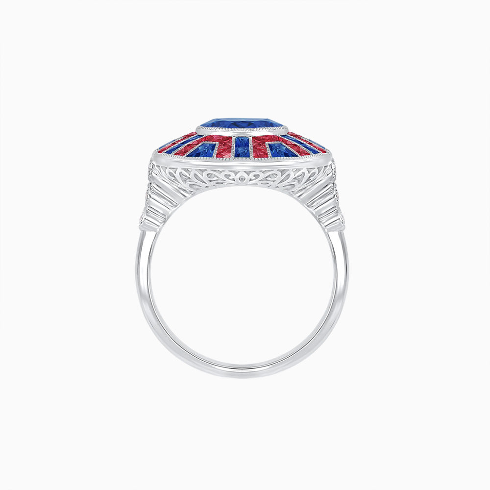 Art Deco-Inspired Geometric Halo Ring Mounting with French-Cut Accents Custom Center Stone | Bold Color Contrast | Hand-Finished Craftsmanship