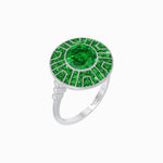 Load image into Gallery viewer, Art Deco-Inspired Geometric Halo Ring Mounting with French-Cut Accents Custom Center Stone | Bold Color Contrast | Hand-Finished Craftsmanship