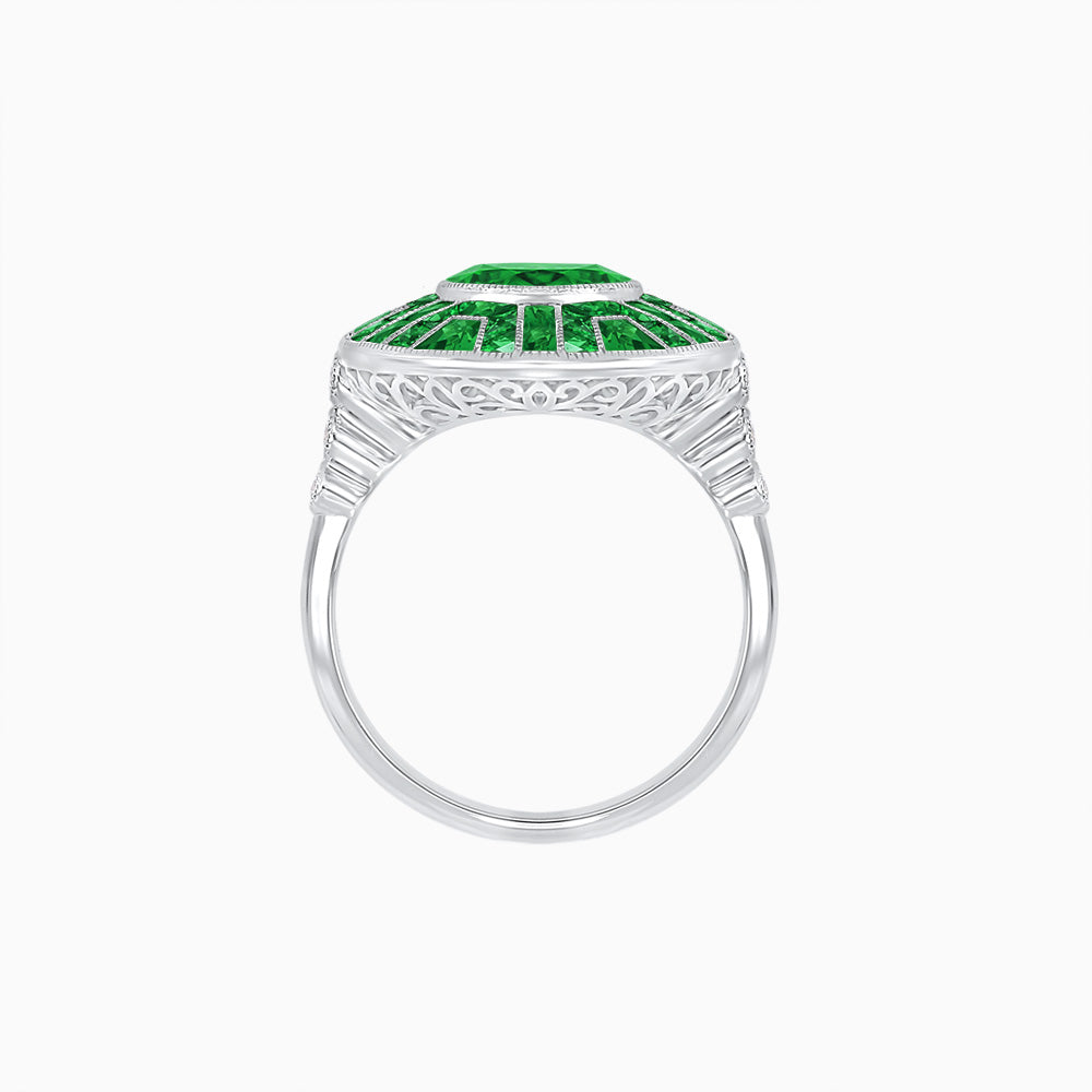 Art Deco-Inspired Geometric Halo Ring Mounting with French-Cut Accents Custom Center Stone | Bold Color Contrast | Hand-Finished Craftsmanship