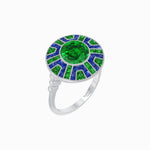 Load image into Gallery viewer, Art Deco-Inspired Geometric Halo Ring Mounting with French-Cut Accents Custom Center Stone | Bold Color Contrast | Hand-Finished Craftsmanship