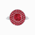 Load image into Gallery viewer, Art Deco-Inspired Geometric Halo Ring Mounting with French-Cut Accents Custom Center Stone | Bold Color Contrast | Hand-Finished Craftsmanship