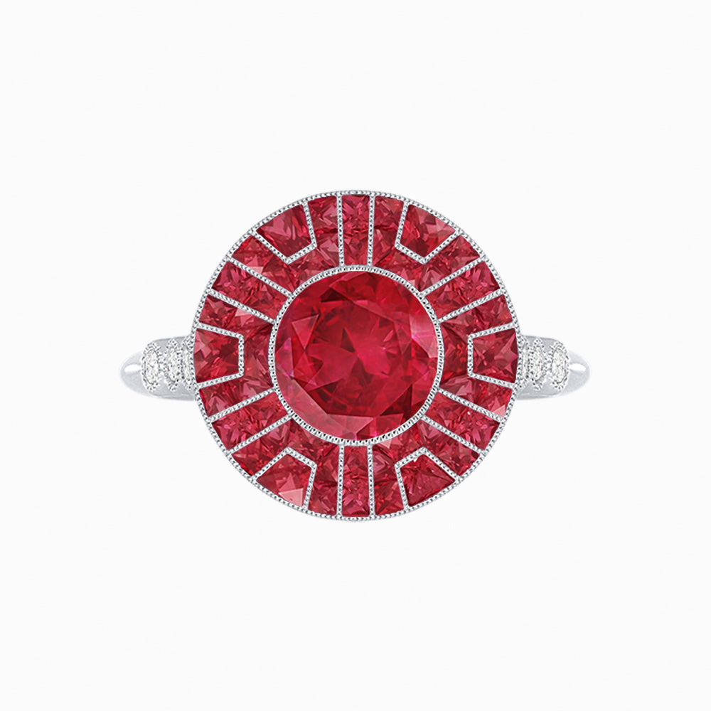 Art Deco-Inspired Geometric Halo Ring Mounting with French-Cut Accents Custom Center Stone | Bold Color Contrast | Hand-Finished Craftsmanship