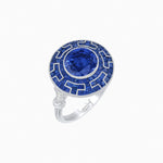 Load image into Gallery viewer, Art Deco-Inspired Mosaic Halo Ring Mounting with French-Cut Gemstone Inlay Custom Center Stone | Bold Symmetry | Hand-Applied Milgrain