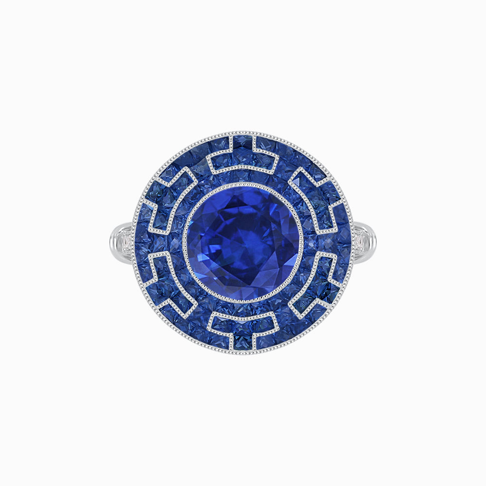 Art Deco-Inspired Mosaic Halo Ring Mounting with French-Cut Gemstone Inlay Custom Center Stone | Bold Symmetry | Hand-Applied Milgrain