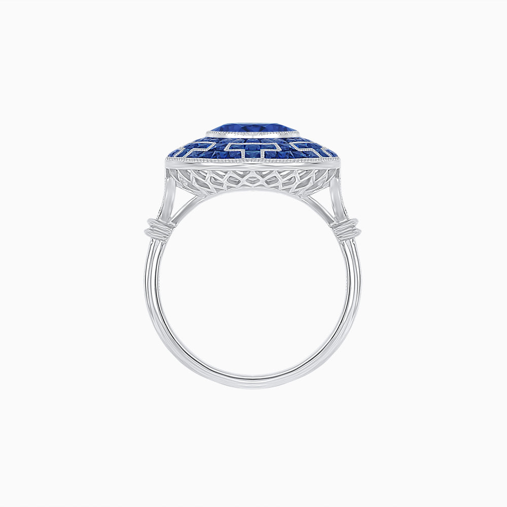 Art Deco-Inspired Mosaic Halo Ring Mounting with French-Cut Gemstone Inlay Custom Center Stone | Bold Symmetry | Hand-Applied Milgrain