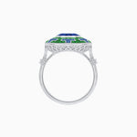 Load image into Gallery viewer, Art Deco-Inspired Mosaic Halo Ring Mounting with French-Cut Gemstone Inlay Custom Center Stone | Bold Symmetry | Hand-Applied Milgrain