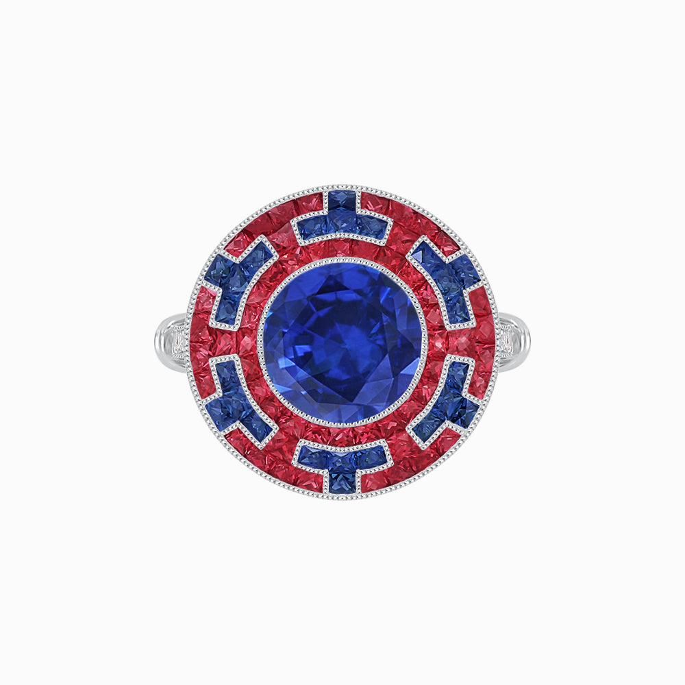 Art Deco-Inspired Mosaic Halo Ring Mounting with French-Cut Gemstone Inlay Custom Center Stone | Bold Symmetry | Hand-Applied Milgrain