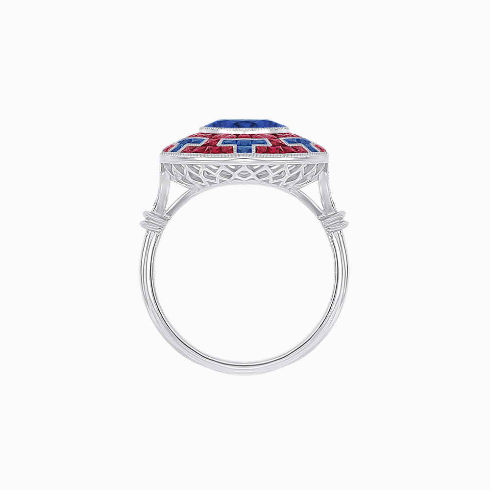 Art Deco-Inspired Mosaic Halo Ring Mounting with French-Cut Gemstone Inlay Custom Center Stone | Bold Symmetry | Hand-Applied Milgrain