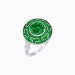 Load image into Gallery viewer, Art Deco-Inspired Mosaic Halo Ring Mounting with French-Cut Gemstone Inlay Custom Center Stone | Bold Symmetry | Hand-Applied Milgrain