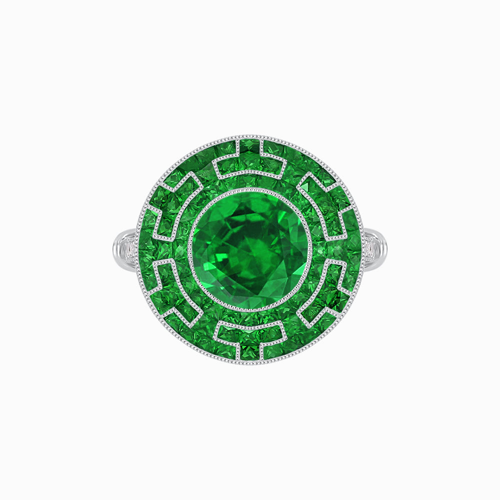 Art Deco-Inspired Mosaic Halo Ring Mounting with French-Cut Gemstone Inlay Custom Center Stone | Bold Symmetry | Hand-Applied Milgrain