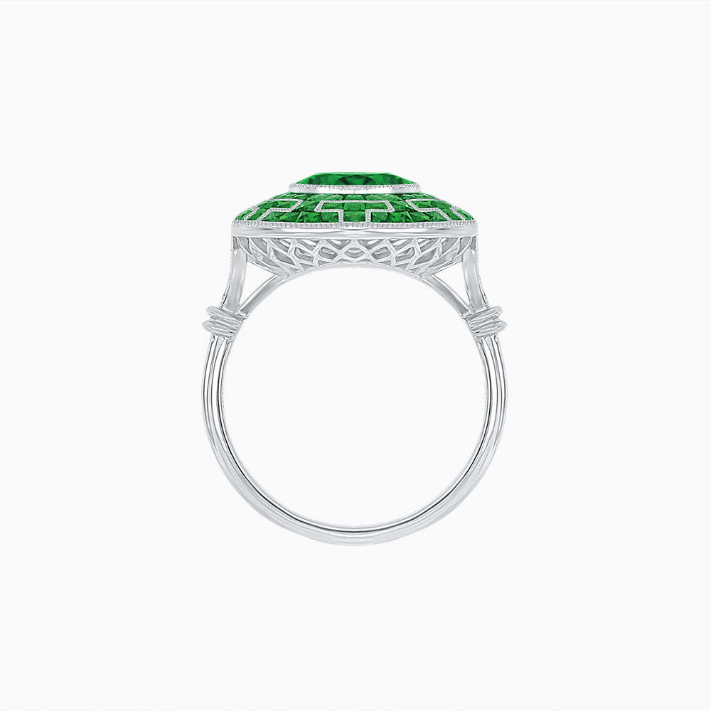 Art Deco-Inspired Mosaic Halo Ring Mounting with French-Cut Gemstone Inlay Custom Center Stone | Bold Symmetry | Hand-Applied Milgrain