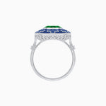 Load image into Gallery viewer, Art Deco-Inspired Mosaic Halo Ring Mounting with French-Cut Gemstone Inlay Custom Center Stone | Bold Symmetry | Hand-Applied Milgrain