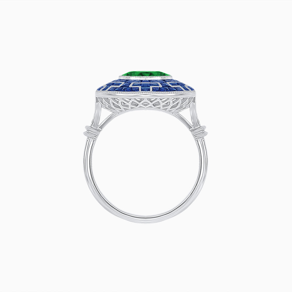 Art Deco-Inspired Mosaic Halo Ring Mounting with French-Cut Gemstone Inlay Custom Center Stone | Bold Symmetry | Hand-Applied Milgrain