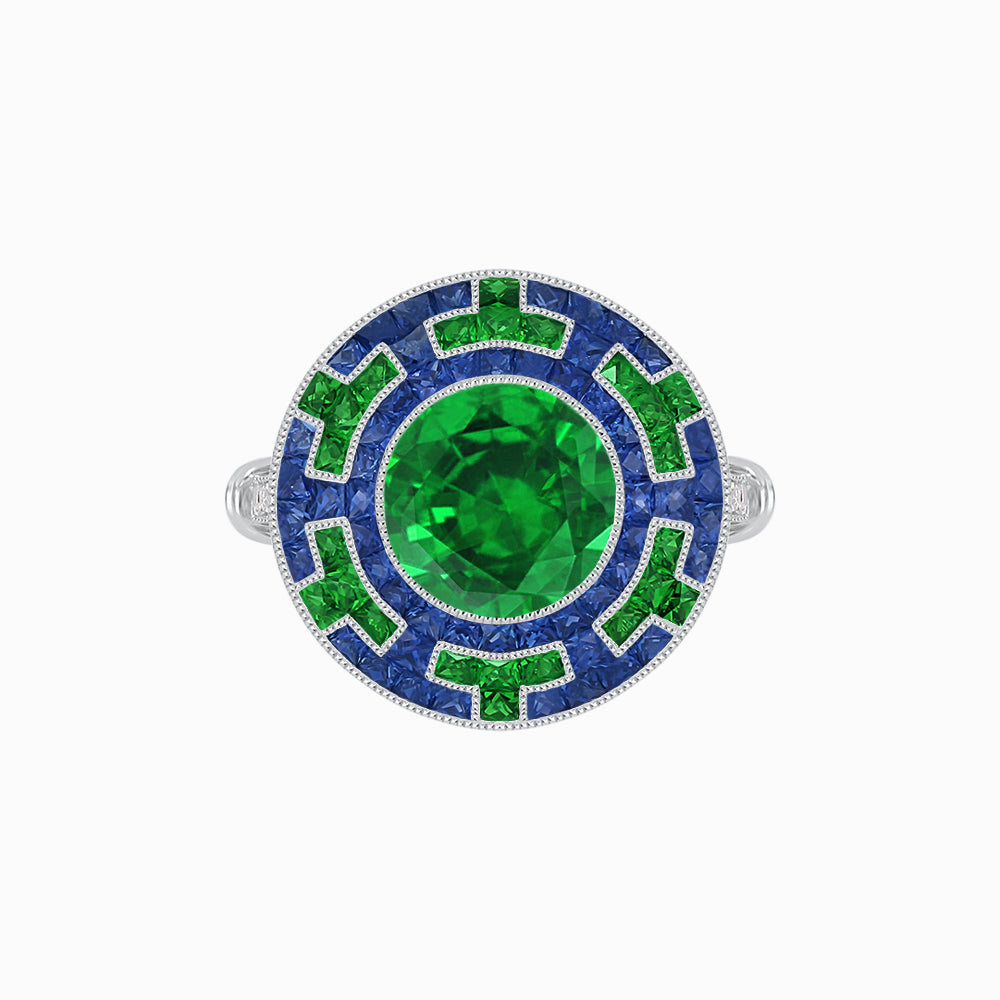 Art Deco-Inspired Mosaic Halo Ring Mounting with French-Cut Gemstone Inlay Custom Center Stone | Bold Symmetry | Hand-Applied Milgrain