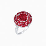 Load image into Gallery viewer, Art Deco-Inspired Mosaic Halo Ring Mounting with French-Cut Gemstone Inlay Custom Center Stone | Bold Symmetry | Hand-Applied Milgrain