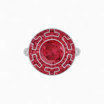 Load image into Gallery viewer, Art Deco-Inspired Mosaic Halo Ring Mounting with French-Cut Gemstone Inlay Custom Center Stone | Bold Symmetry | Hand-Applied Milgrain