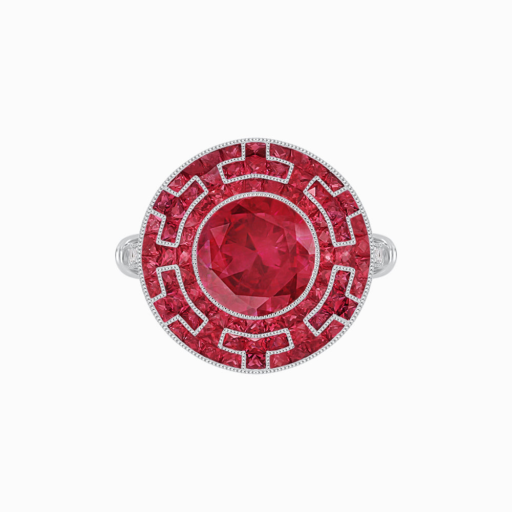 Art Deco-Inspired Mosaic Halo Ring Mounting with French-Cut Gemstone Inlay Custom Center Stone | Bold Symmetry | Hand-Applied Milgrain