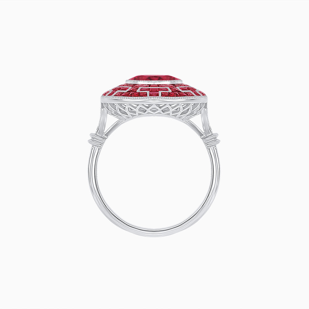 Art Deco-Inspired Mosaic Halo Ring Mounting with French-Cut Gemstone Inlay Custom Center Stone | Bold Symmetry | Hand-Applied Milgrain