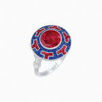 Load image into Gallery viewer, Art Deco-Inspired Mosaic Halo Ring Mounting with French-Cut Gemstone Inlay Custom Center Stone | Bold Symmetry | Hand-Applied Milgrain