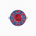 Load image into Gallery viewer, Art Deco-Inspired Mosaic Halo Ring Mounting with French-Cut Gemstone Inlay Custom Center Stone | Bold Symmetry | Hand-Applied Milgrain