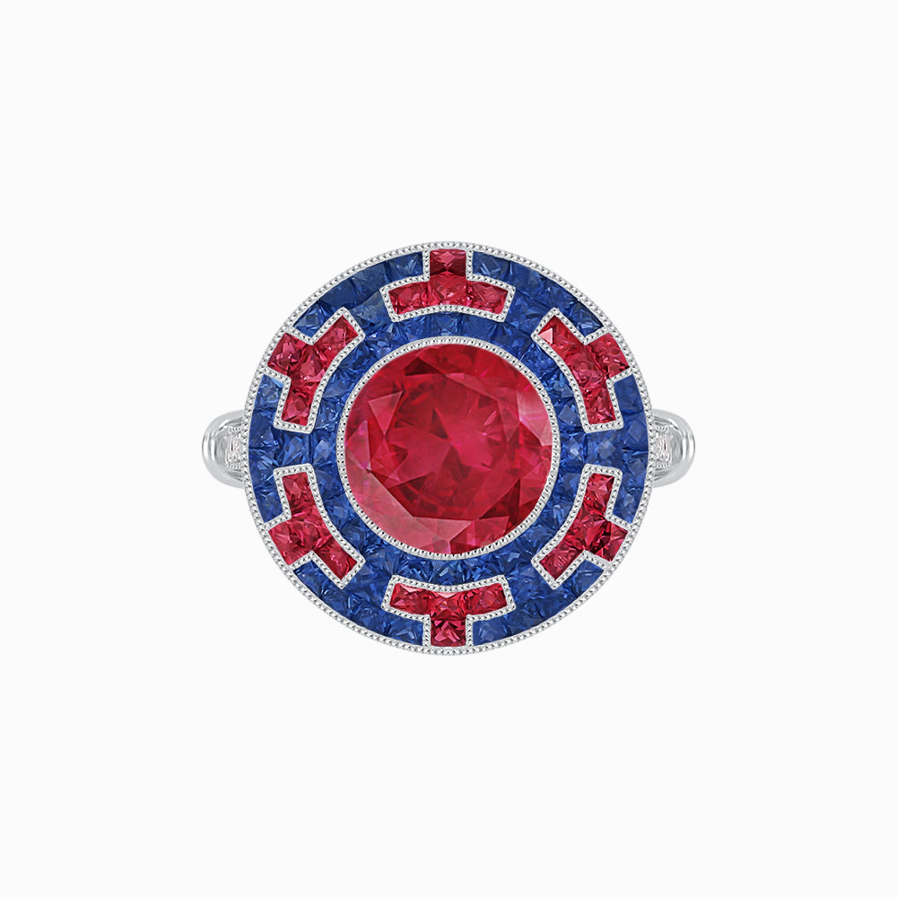 Art Deco-Inspired Mosaic Halo Ring Mounting with French-Cut Gemstone Inlay Custom Center Stone | Bold Symmetry | Hand-Applied Milgrain